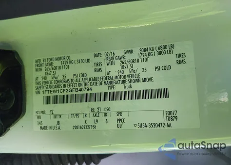 2016 Ford F-150 Xlt z USA, uszkodzony, nr VIN 1FTEW1CF2GFB40794